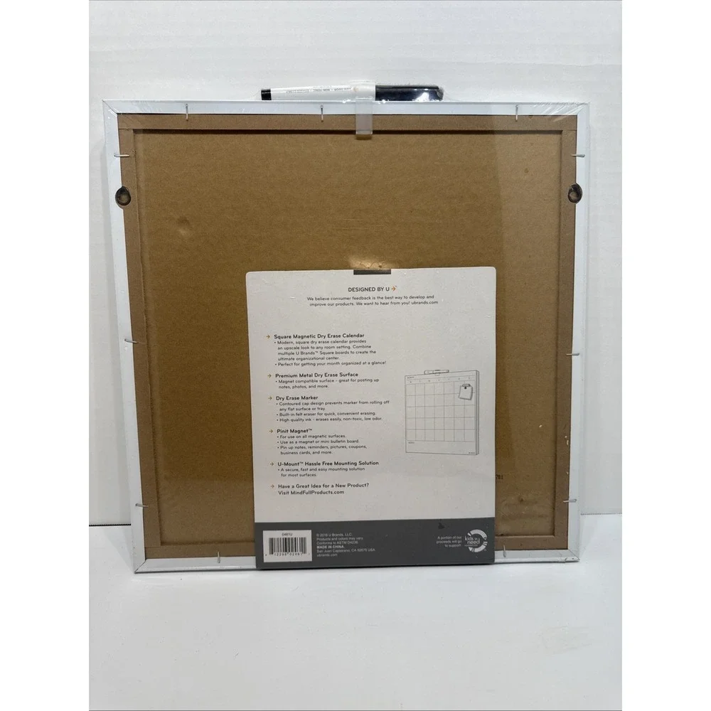 U Brands 461U Square Magnetic Monthly Calendar Dry Erase Board 14 x 14 Inches